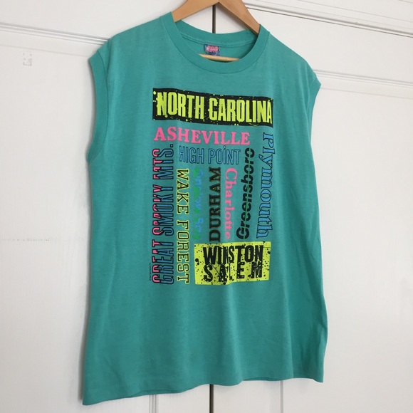 Vintage Size L, Sleeveless T-shirt, NC Cities - Picture 2 of 13